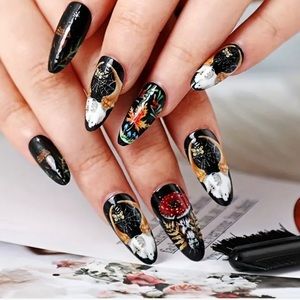 Maple Leave 🍁 and Butterfly 🦋 pattern-full cover Acrylic nail Press on nail.